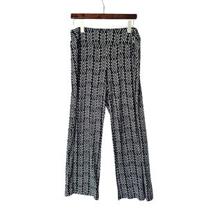 Robert Louis Wide Leg Pants Chevron Print Black White‎ Elastic Waist Size L